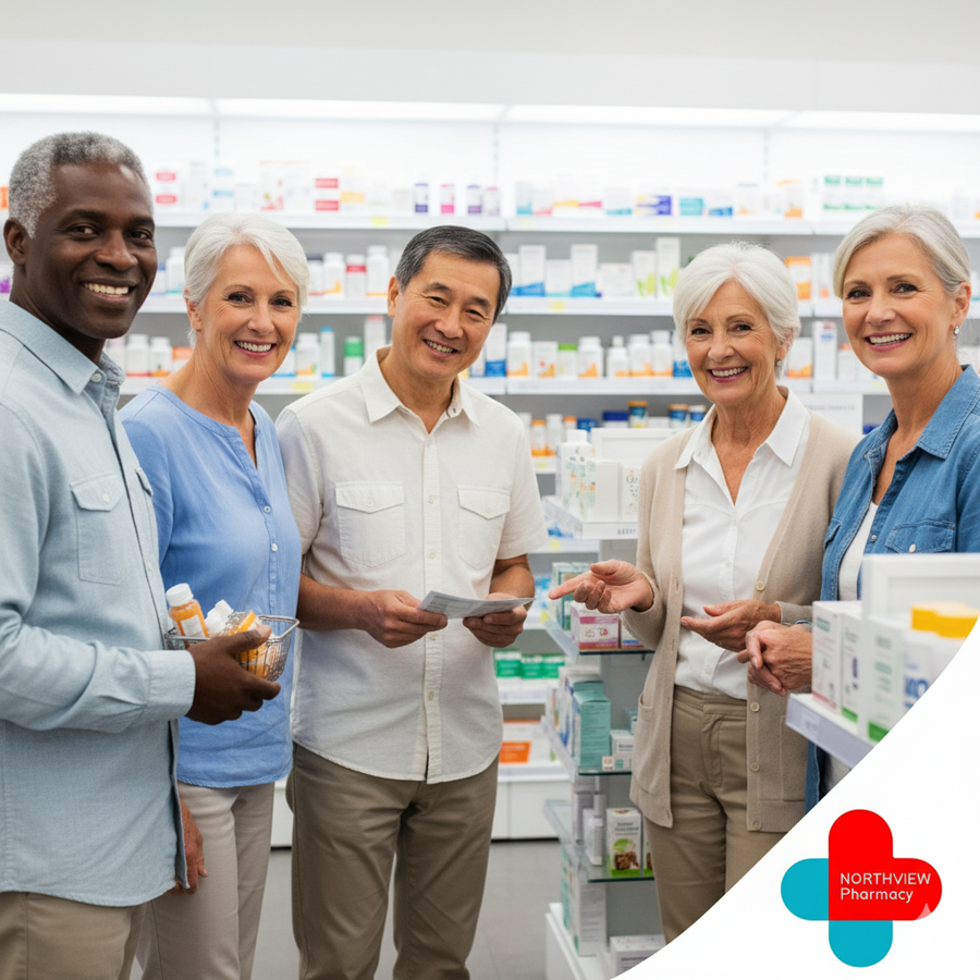 Senior customers in a pharmacy