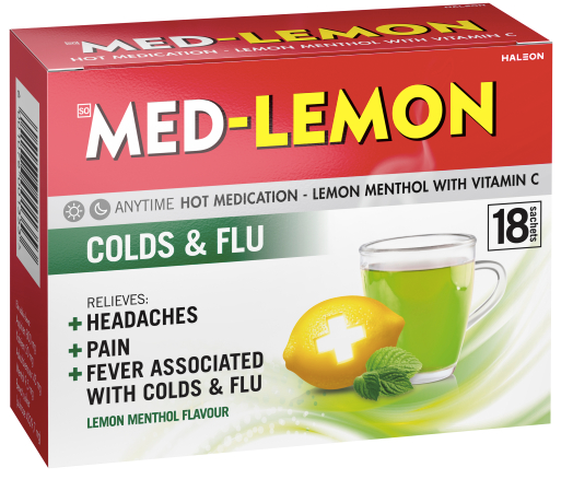 Med-Lemon Menthol Colds & Flu Remedy 18 Sachets